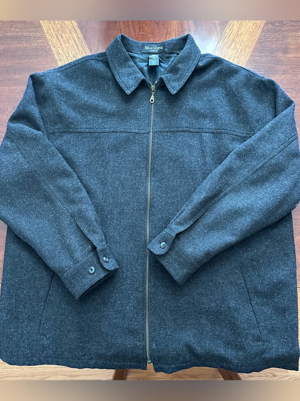 Brandini Men's Dark Gray Zip-Front Wool Jacket lined with pocket